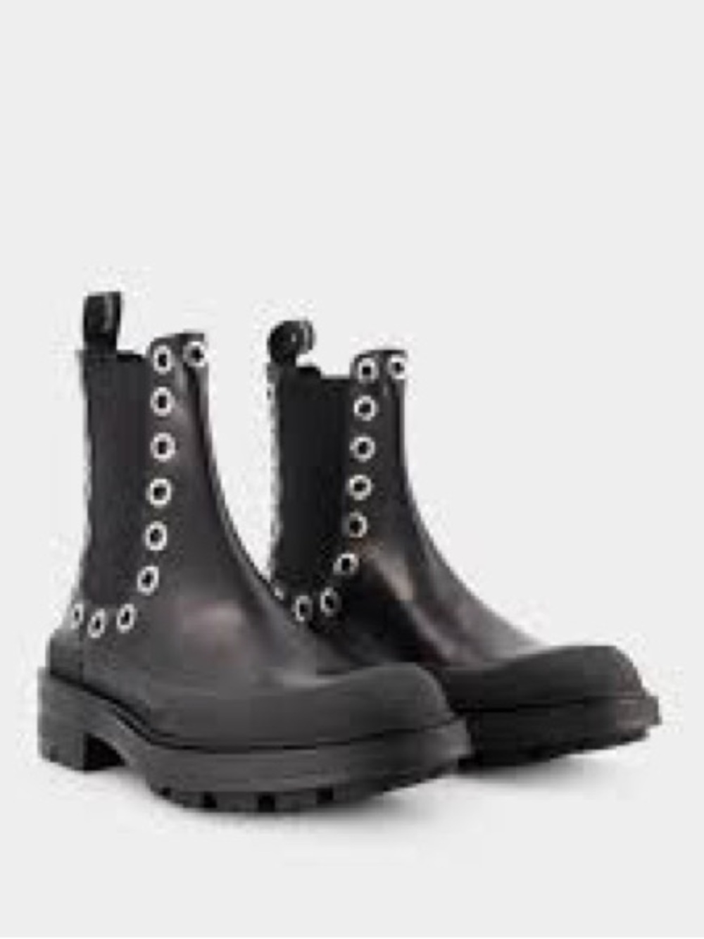 Alexander McQueen Black Lug-Sole Chelsea Boots with Silver Eyelets